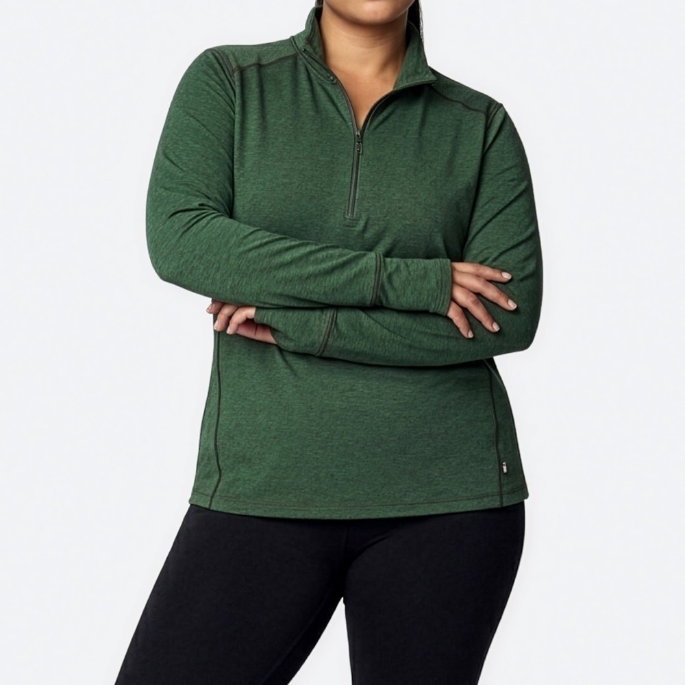 REI Midweight Base Layer Half-Zip Top Forest Green Heathered 0X L Sun Protection
